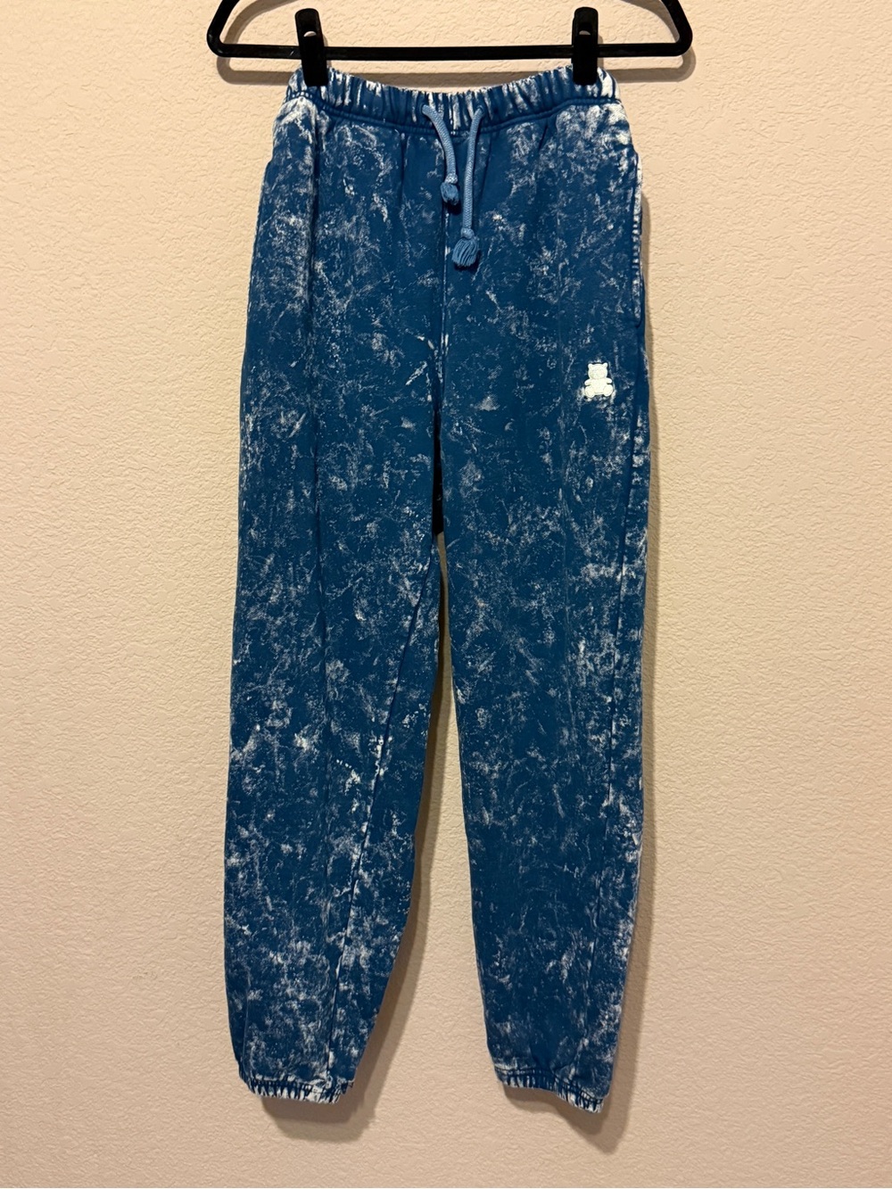 Teddy Fresh acid Mineral wash distressed Sweatpants joggers blue Womens L Flaw
